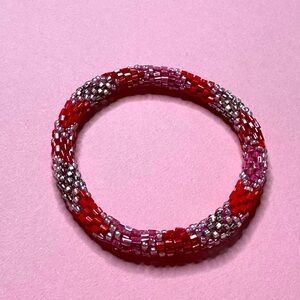 Nepal Style Roll On Bracelet in Red Multi Color Beads‎
